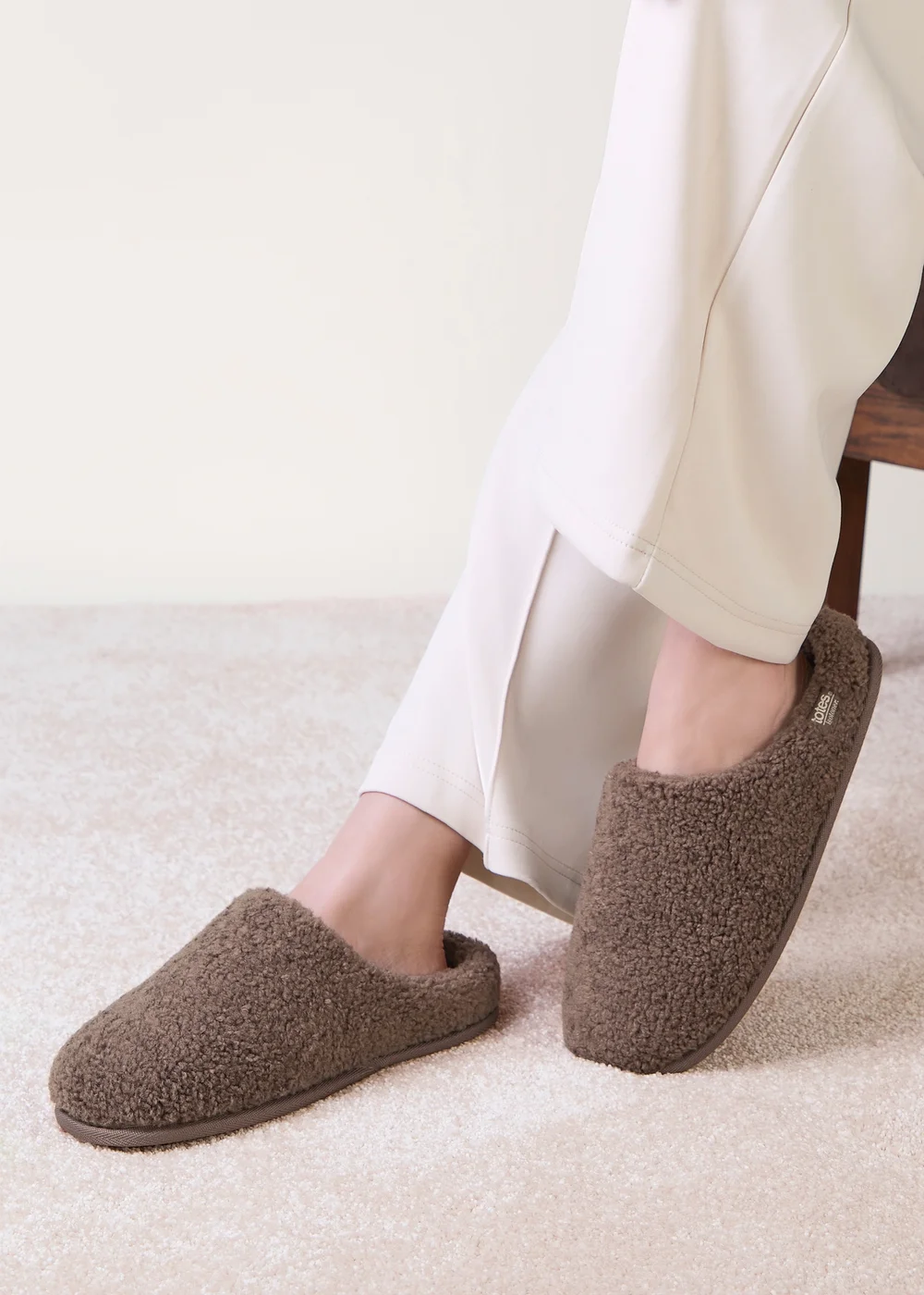 Totes Isotoner Brown Borg Swept Back Mule Slippers - 7 Image 2