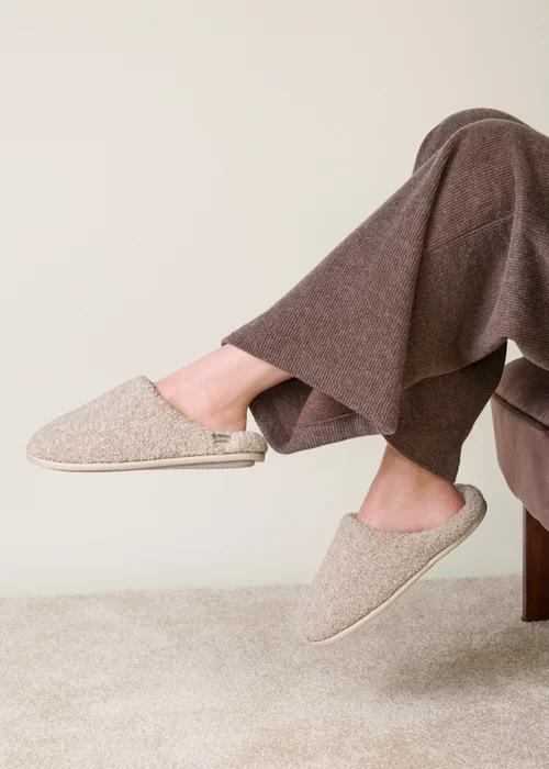 Totes Isotoner Natural Oat Borg Swept Back Mule Slippers - 4 Image 2