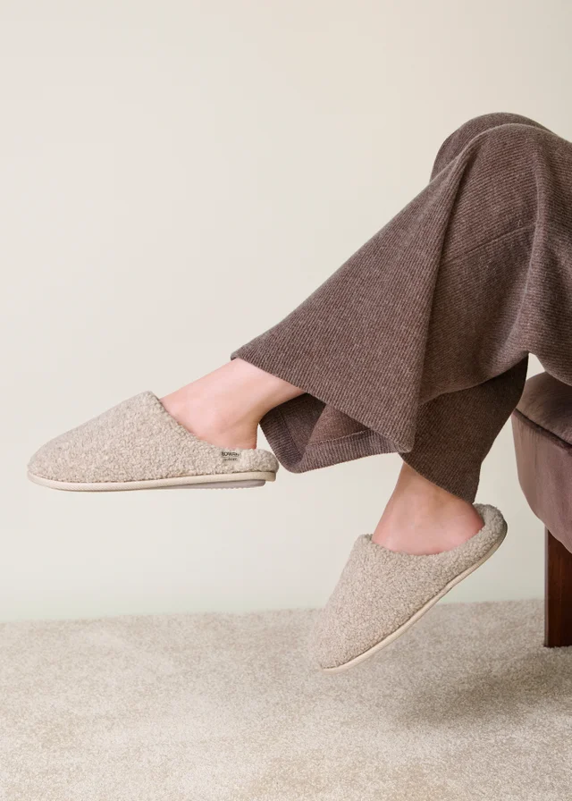 Totes Isotoner Natural Oat Borg Swept Back Mule Slippers