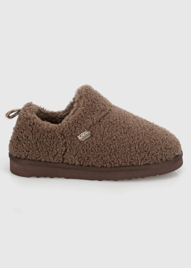 Totes Isotoner Brown Borg Bootie Slippers