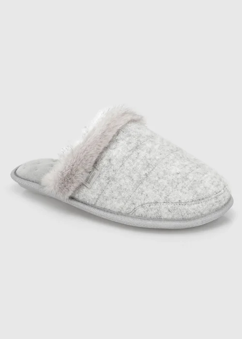Totes Isotoner Grey Brushed Marl Mule Slippers - 4 Image 3