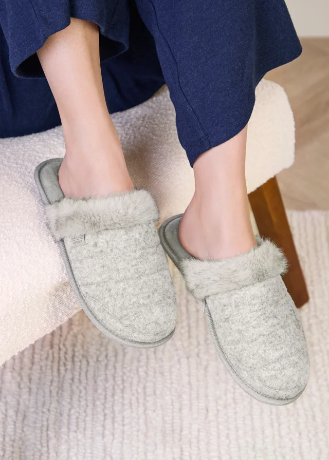 Totes Isotoner Grey Brushed Marl Mule Slippers