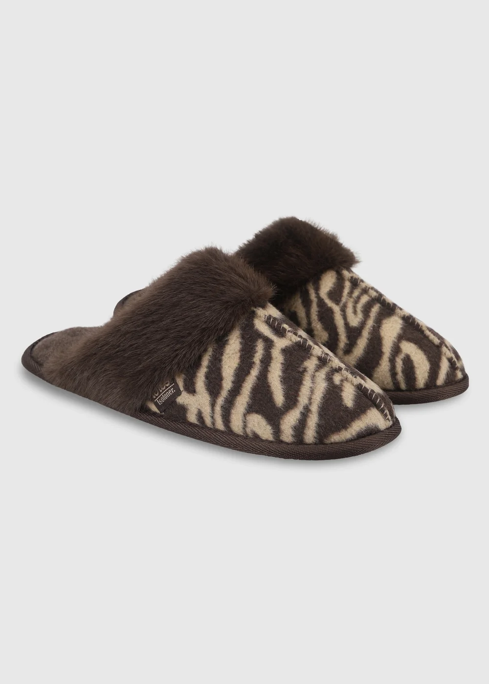 Totes Isotoner Brown Animal Print Mule Slippers - 6 Image 4