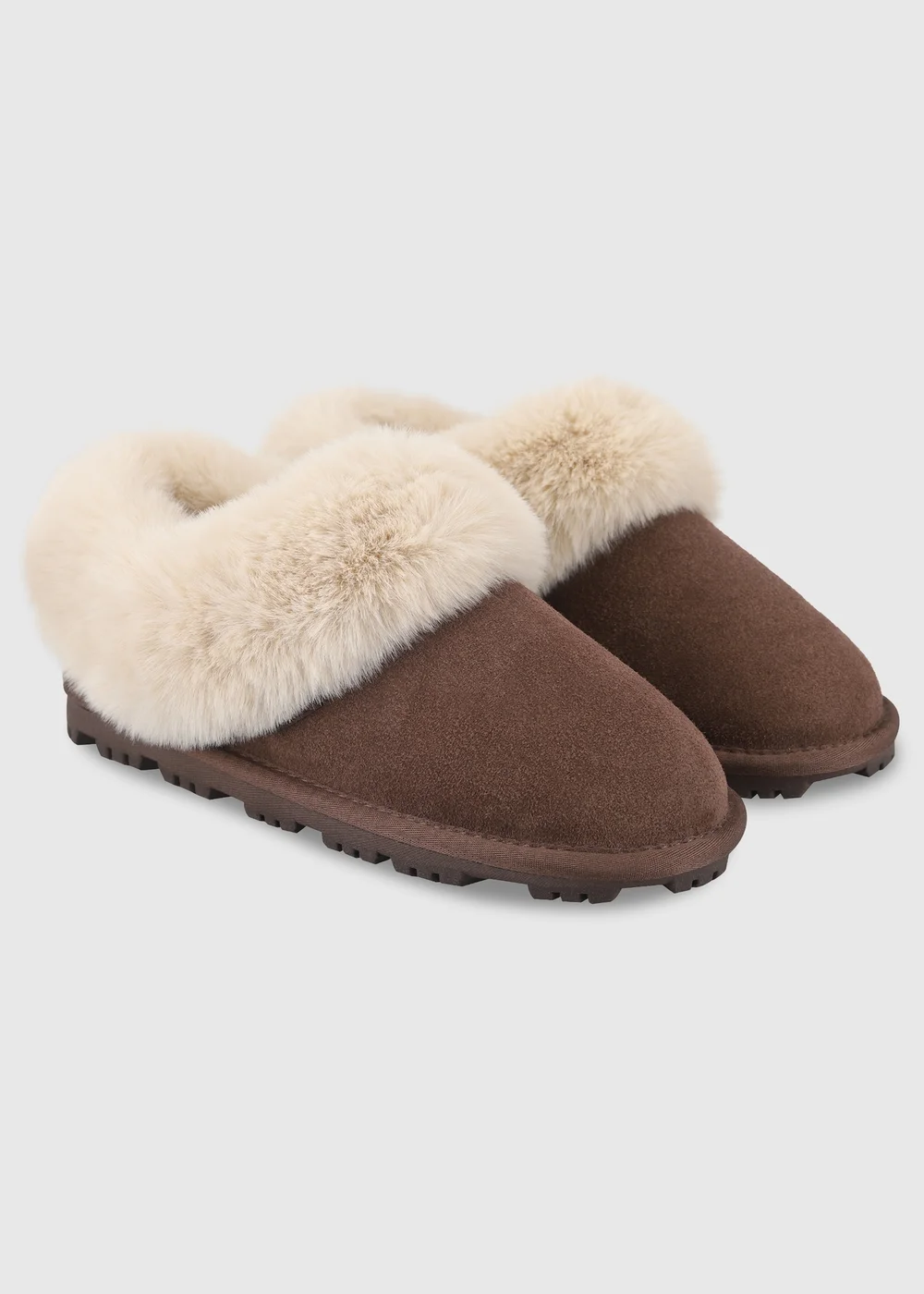 Totes Isotoner Brown Suede Boot Slipper with Faux Fur Cuff - 6 Image 4