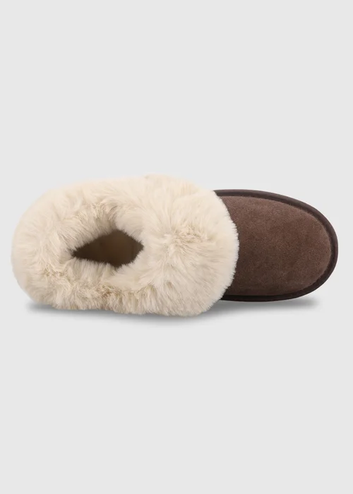 Totes Isotoner Brown Suede Boot Slipper with Faux Fur Cuff - 6 Image 5