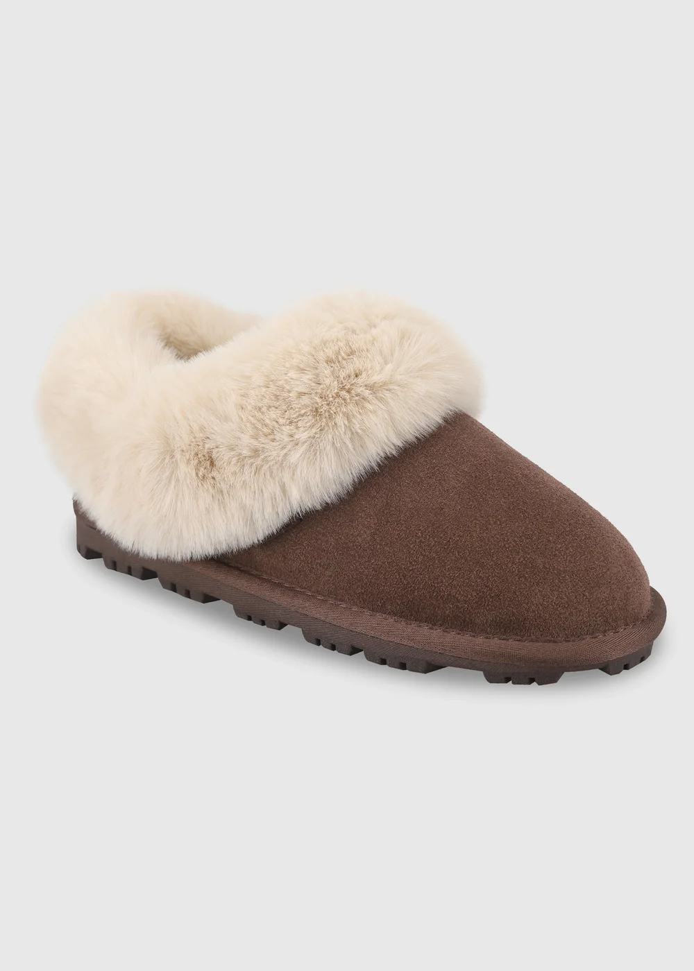 Totes Isotoner Brown Suede Boot Slipper with Faux Fur Cuff - 6 Image 3