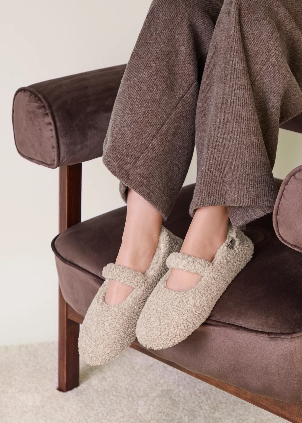 Totes Isotoner Natural Oat Borg Mary Jane Ballet Slippers - 7 Image 2