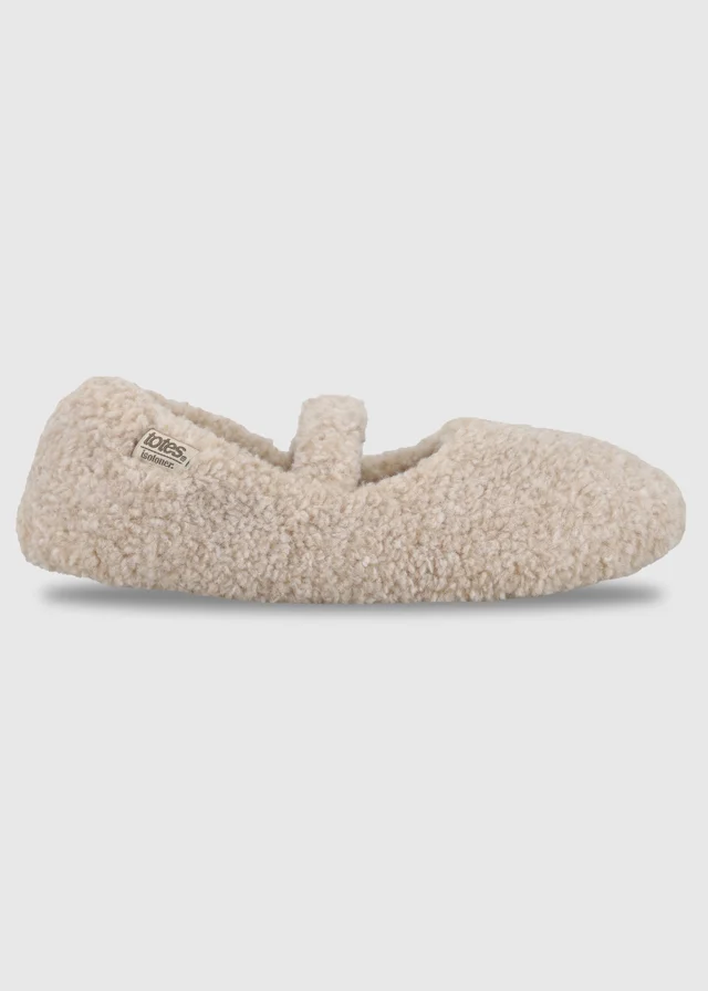 Totes Isotoner Natural Oat Borg Mary Jane Ballet Slippers