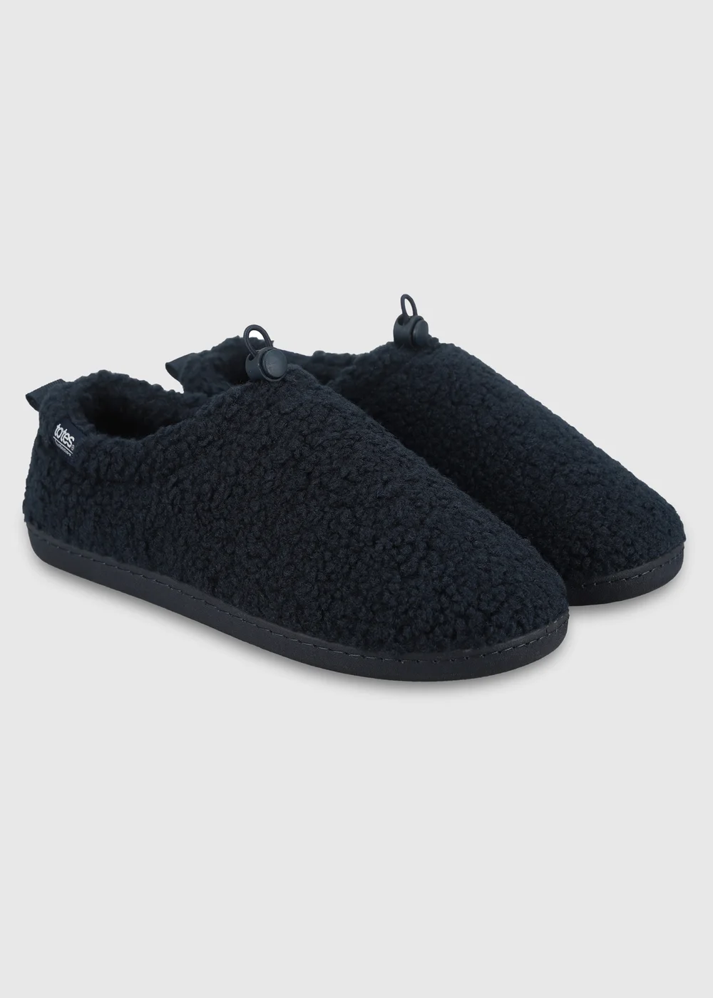 Totes Isotoner Navy Blue Borg Full Back Slippers with Toggle - 8 Image 4