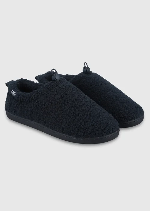 Totes Isotoner Navy Blue Borg Full Back Slippers with Toggle - 8 Image 4