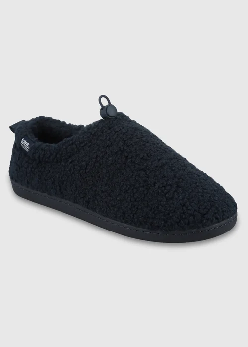 Totes Isotoner Navy Blue Borg Full Back Slippers with Toggle - 8 Image 3