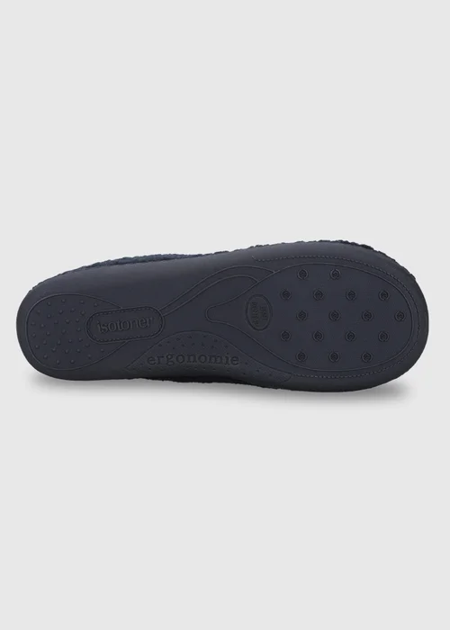 Totes Isotoner Navy Blue Borg Full Back Slippers with Toggle - 8 Image 6