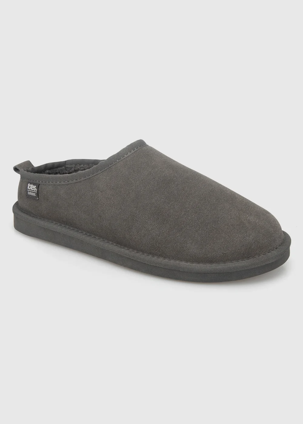 Totes Isotoner Grey Suede Mule Slippers with Borg Lining - 8 Image 3