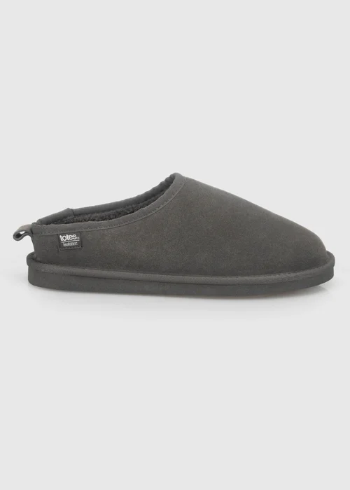 Totes Isotoner Grey Suede Mule Slippers with Borg Lining - 8 Image 1