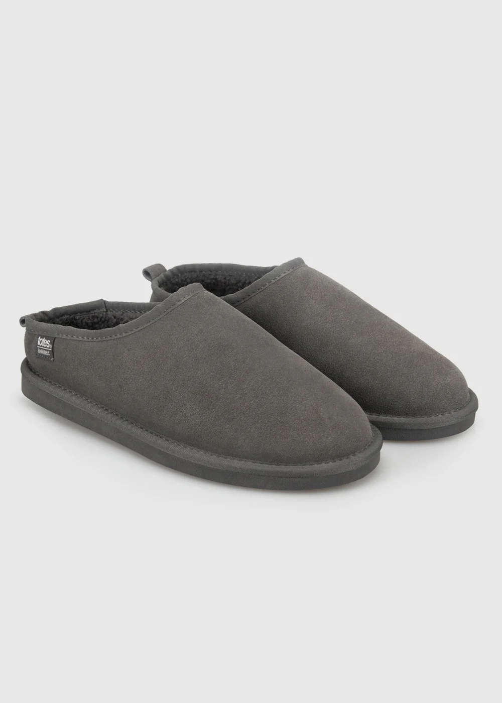 Totes Isotoner Grey Suede Mule Slippers with Borg Lining - 8 Image 4