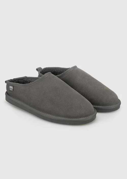 Totes Isotoner Grey Suede Mule Slippers with Borg Lining - 8 Image 4