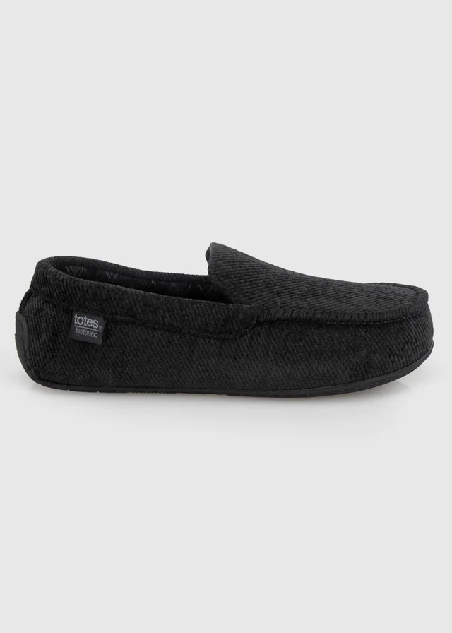 Totes Isotoner Black Soft Cord Moccasin Slippers