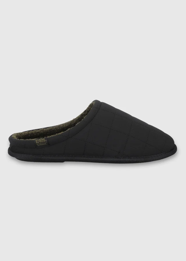 Totes Isotoner Black Quilted Mule Slippers