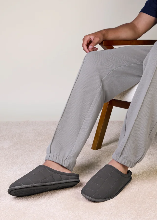 Totes Isotoner Charcoal Grey Quilted Mule Slippers