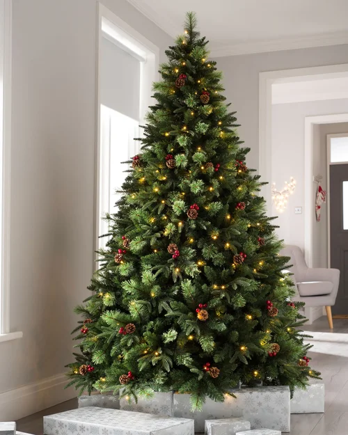 WeRChristmas Green Pre-Lit Victorian Christmas Tree With Berries Pinecones & Warm White Leds 5 Ft - No Size Image 2
