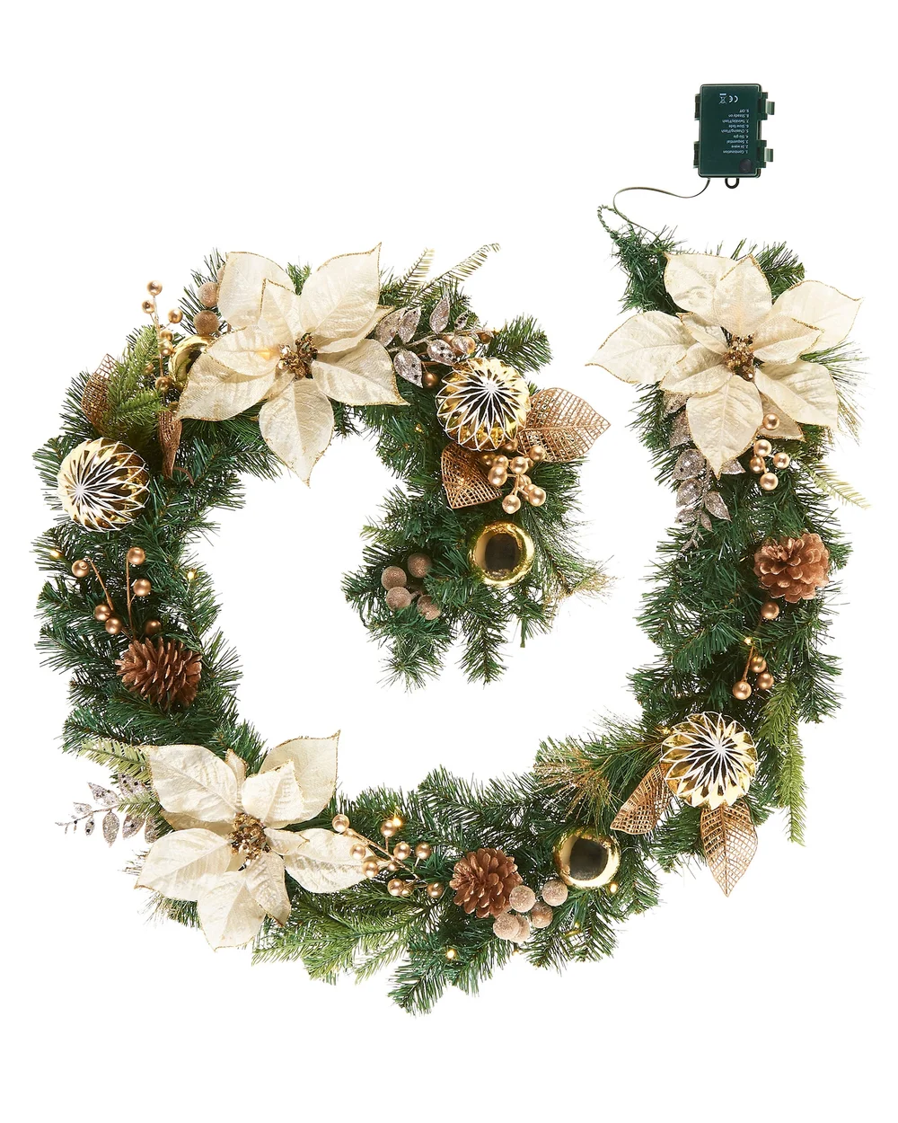 WeRChristmas Multi-Colour Pre-Lit Decorated Cream & Gold Christmas Garland With 30 Chasing Leds & Timer 6 Ft - No Size Image 1