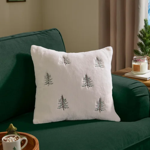 Furn Winter Pines 45cm x 45cm Faux Fur Cushions Ecru - 45cm x 45cm Image 1