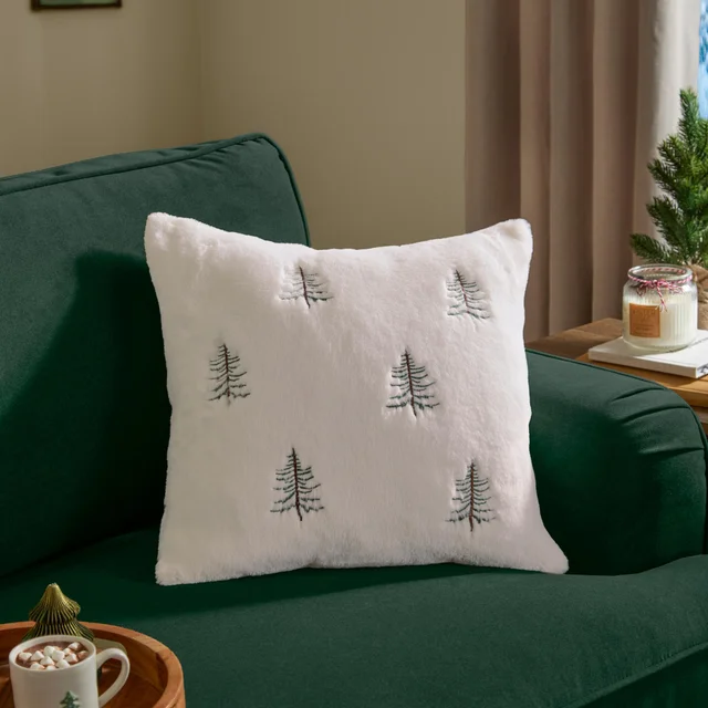 Furn Winter Pines 45cm x 45cm Faux Fur Cushions Ecru