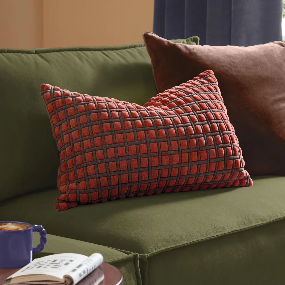Furn Softie Grid 40x60cm Quilted Cushions Cinnamon / Chocolate - 40x60cm Image 1