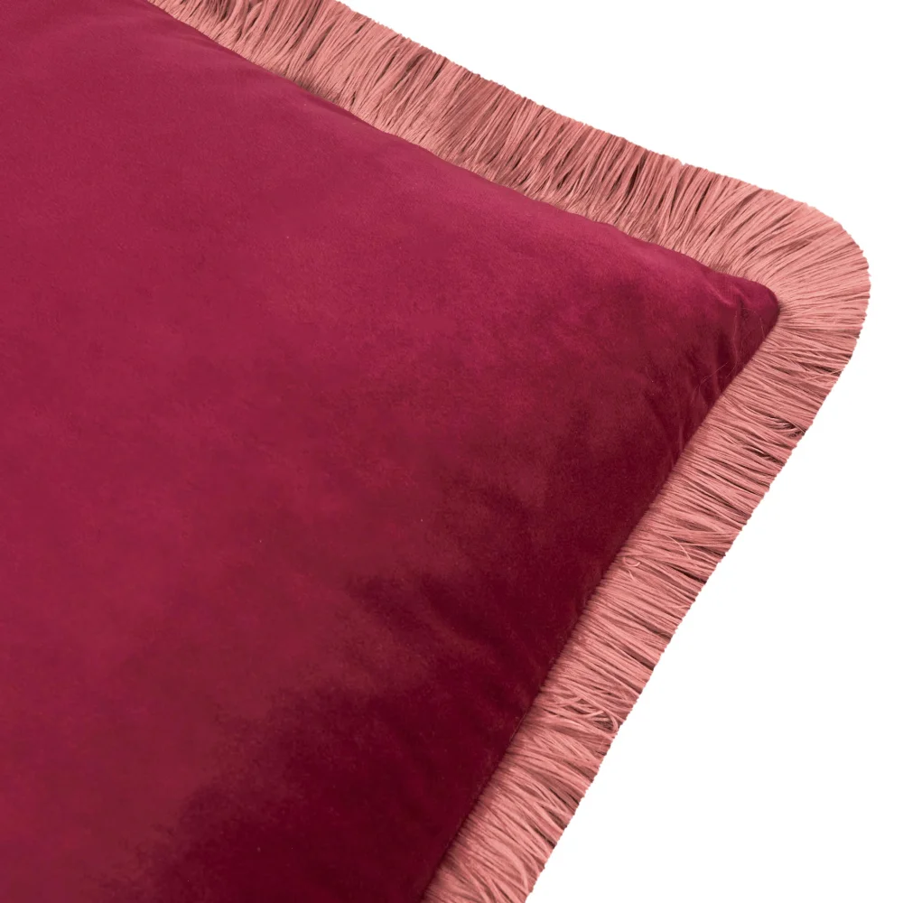 Furn Halo Fringed Velvet 50cm x 50cm Cushions BURGUNDY/SLIPPER - 50cm x 50cm Image 3