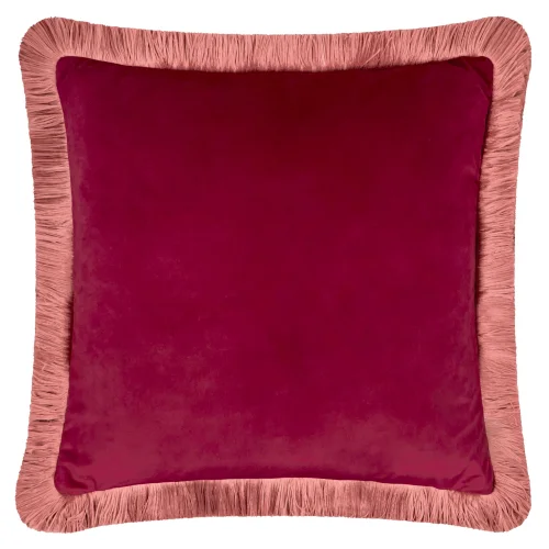 Furn Halo Fringed Velvet 50cm x 50cm Cushions BURGUNDY/SLIPPER - 50cm x 50cm Image 2