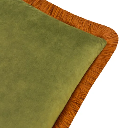 Furn Halo Fringed Velvet 50cm x 50cm Cushions OLIVE/GINGER - 50cm x 50cm Image 3