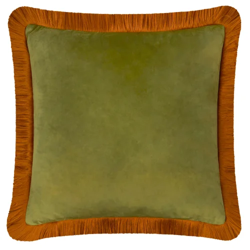 Furn Halo Fringed Velvet 50cm x 50cm Cushions OLIVE/GINGER - 50cm x 50cm Image 2