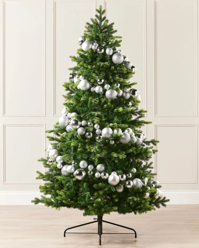 WeRChristmas Silver Christmas Tree Garland Decoration With 84 Mixed Finish Baubles 9 Ft