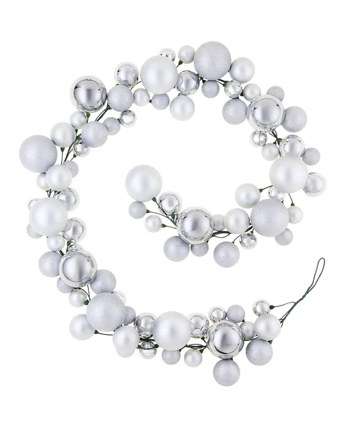 WeRChristmas Silver Christmas Tree Garland Decoration With 84 Mixed Finish Baubles 9 Ft - No Size Image 1