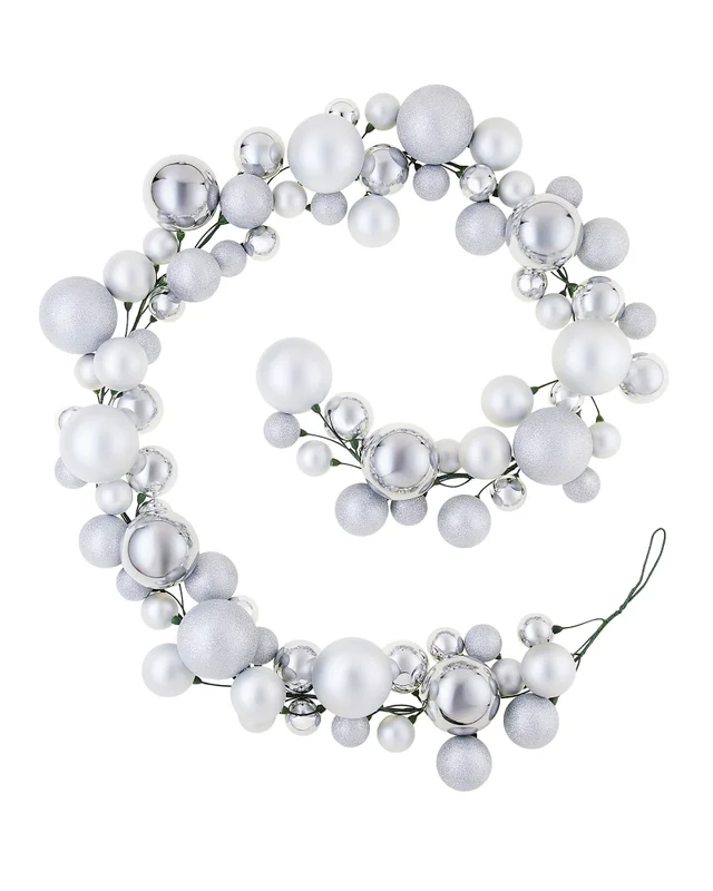 WeRChristmas Silver Christmas Tree Garland Decoration With 84 Mixed Finish Baubles 9 Ft