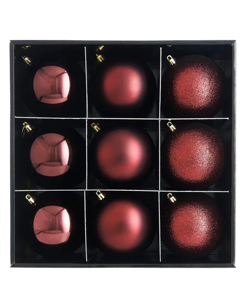 WeRChristmas Burgundy Set Of 9 Shatterproof Christmas Tree Baubles 10 Cm - No Size Image 1