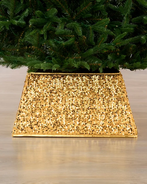 WeRChristmas Gold Square Sequin Christmas Tree Collar 36 Cm - No Size Image 1