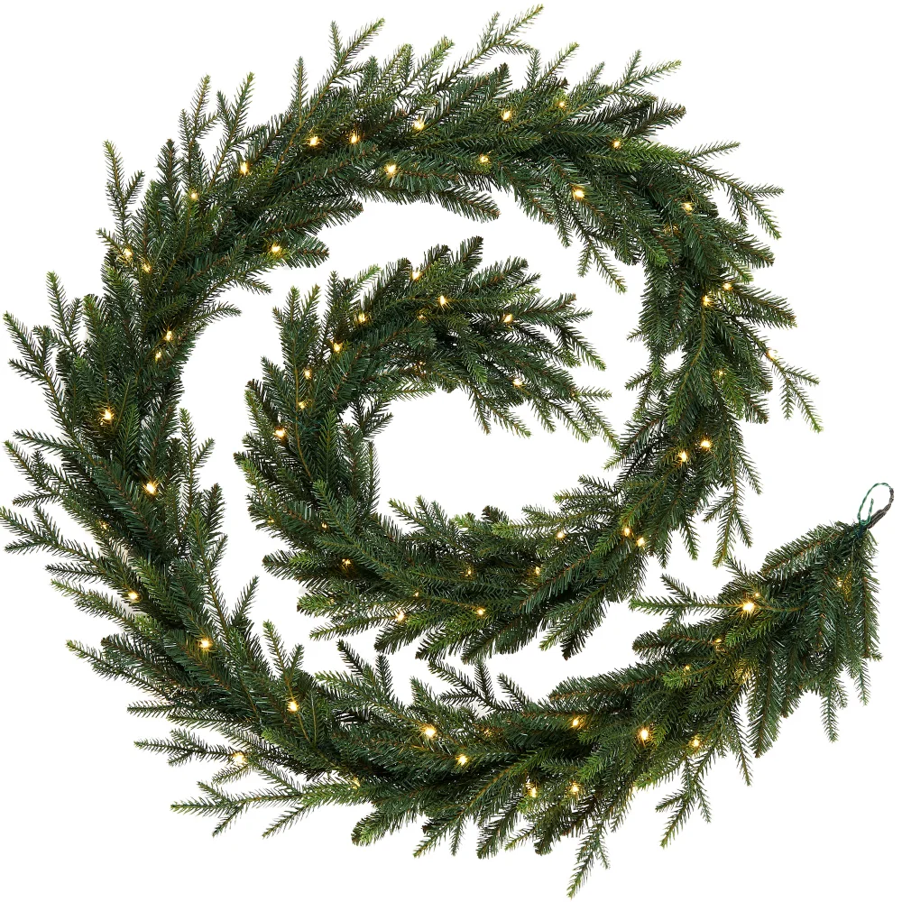 WeRChristmas Green Pre-Lit Douglas Fir Artificial Christmas Garland 150 Warm White Leds 18 Ft - One Size Image 1
