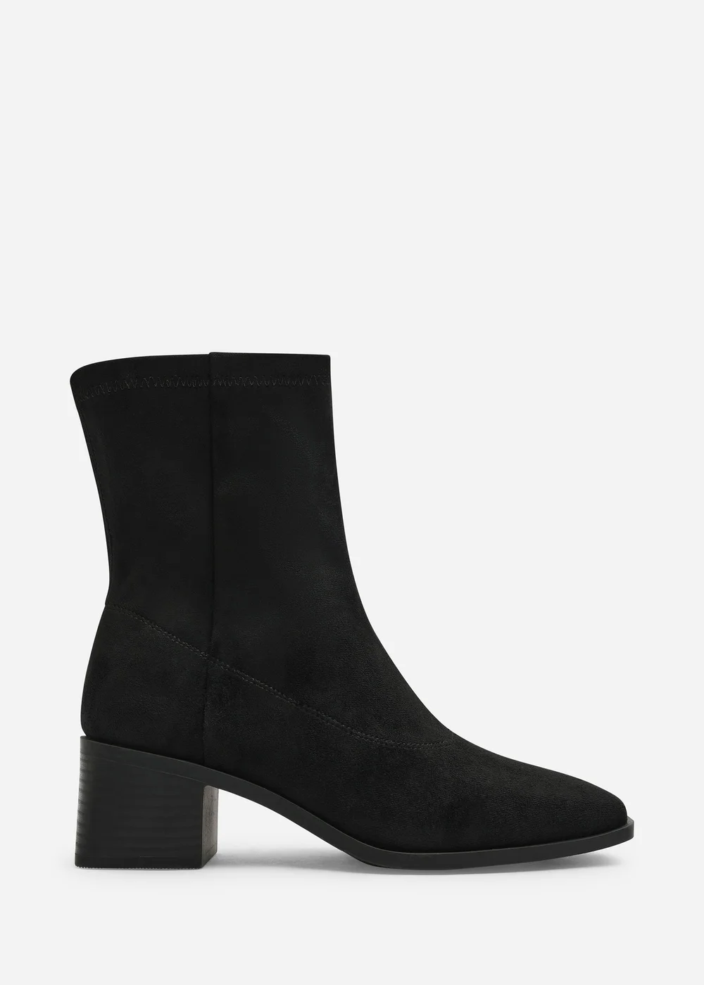 Where's That From Fioren Black Faux Suede Square Low Block Heel Stretch Ankle Sock Boot - 4 Image 1