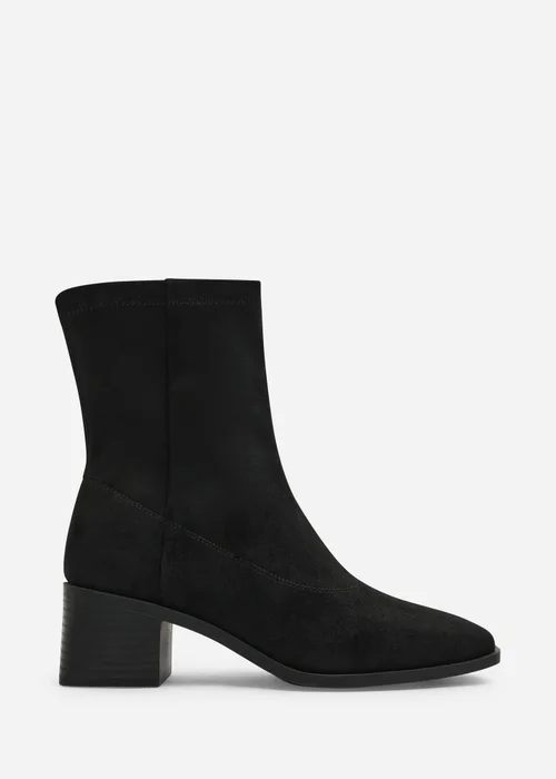 Where's That From Fioren Black Faux Suede Square Low Block Heel Stretch Ankle Sock Boot - 4 Image 1