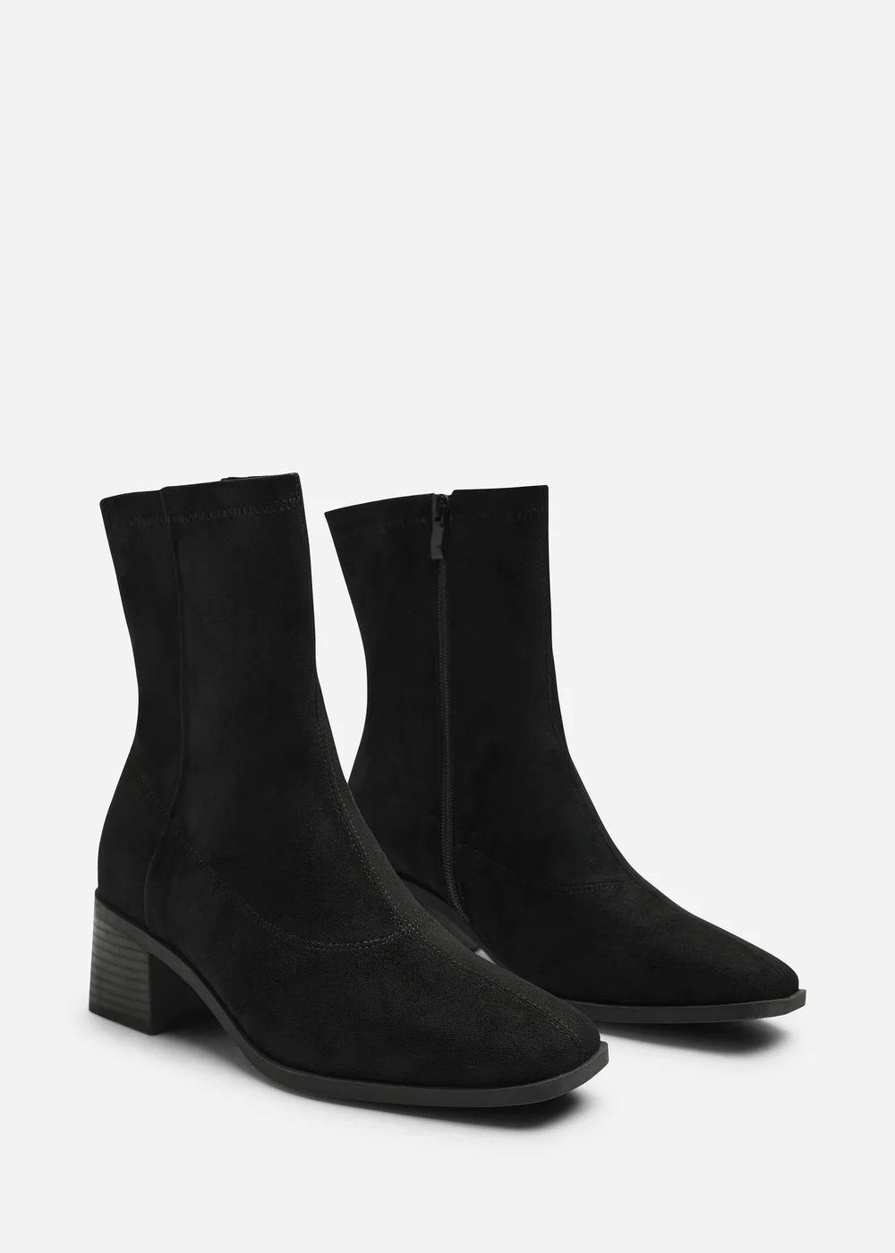 Where's That From Fioren Black Faux Suede Square Low Block Heel Stretch Ankle Sock Boot - 4 Image 4