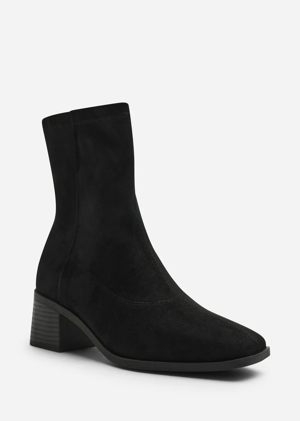 Where's That From Fioren Black Faux Suede Square Low Block Heel Stretch Ankle Sock Boot - 4 Image 3
