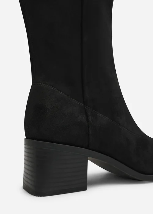 Where's That From Fioren Black Faux Suede Square Low Block Heel Stretch Ankle Sock Boot - 4 Image 5