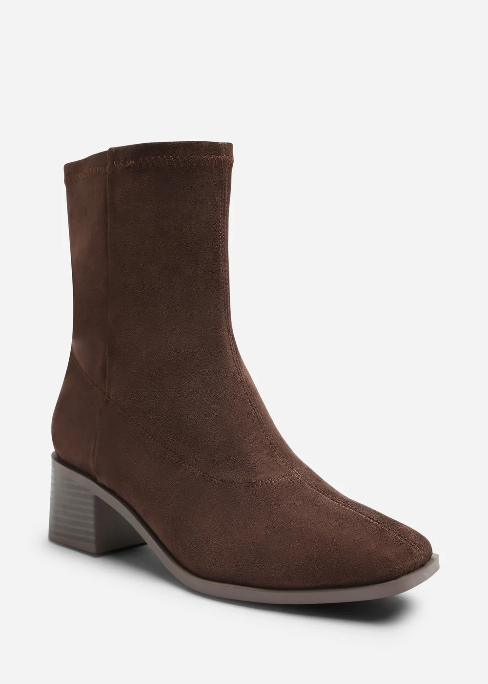 Where's That From Fioren Dark Brown Faux Suede Square Low Block Heel Stretch Ankle Sock Boot - 6 Image 3