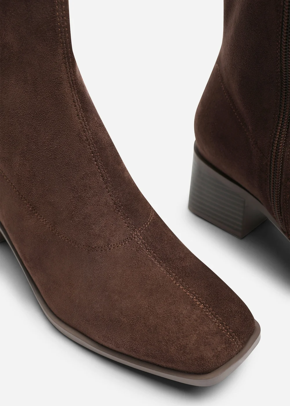Where's That From Fioren Dark Brown Faux Suede Square Low Block Heel Stretch Ankle Sock Boot - 6 Image 5