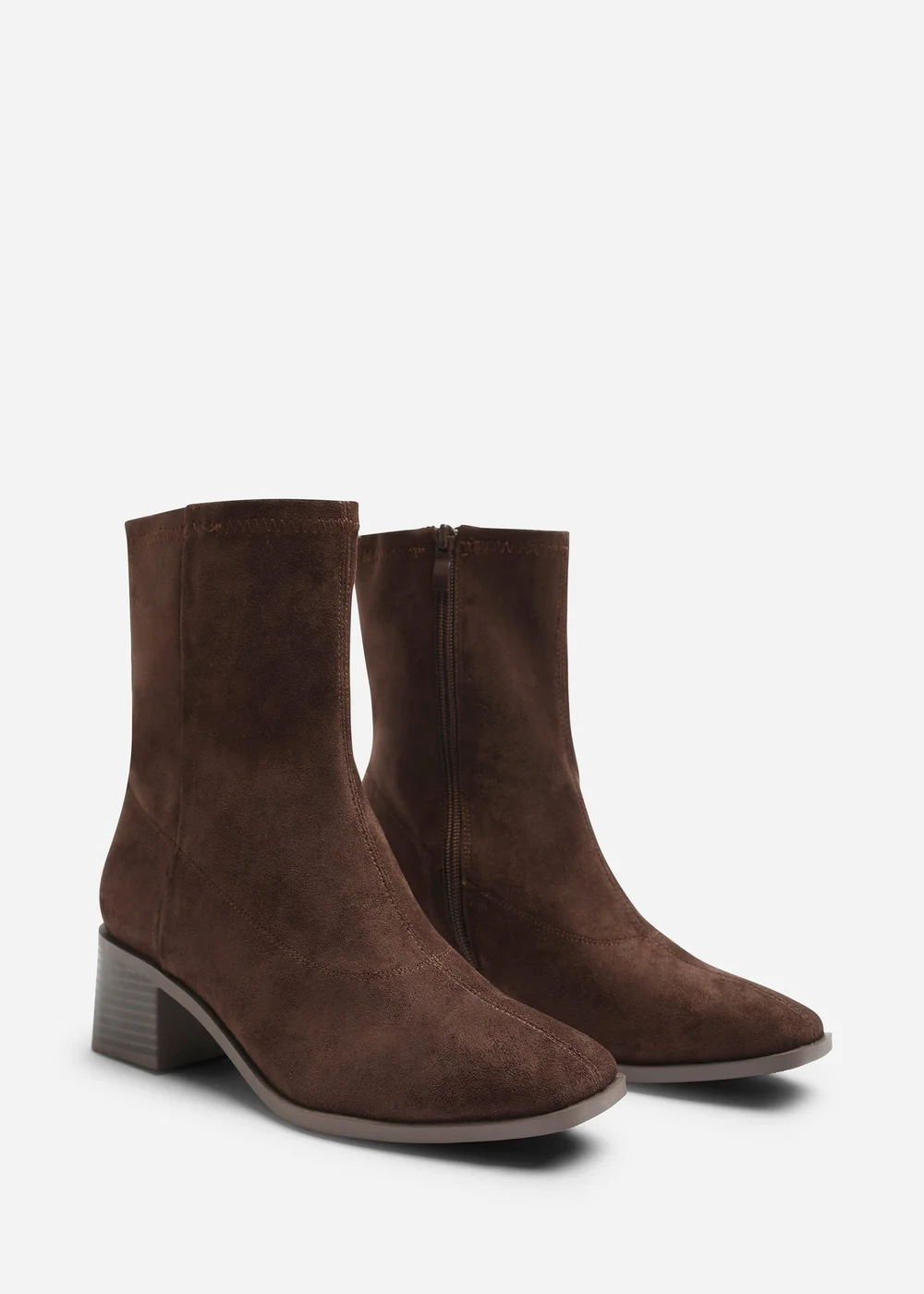 Where's That From Fioren Dark Brown Faux Suede Square Low Block Heel Stretch Ankle Sock Boot - 6 Image 4