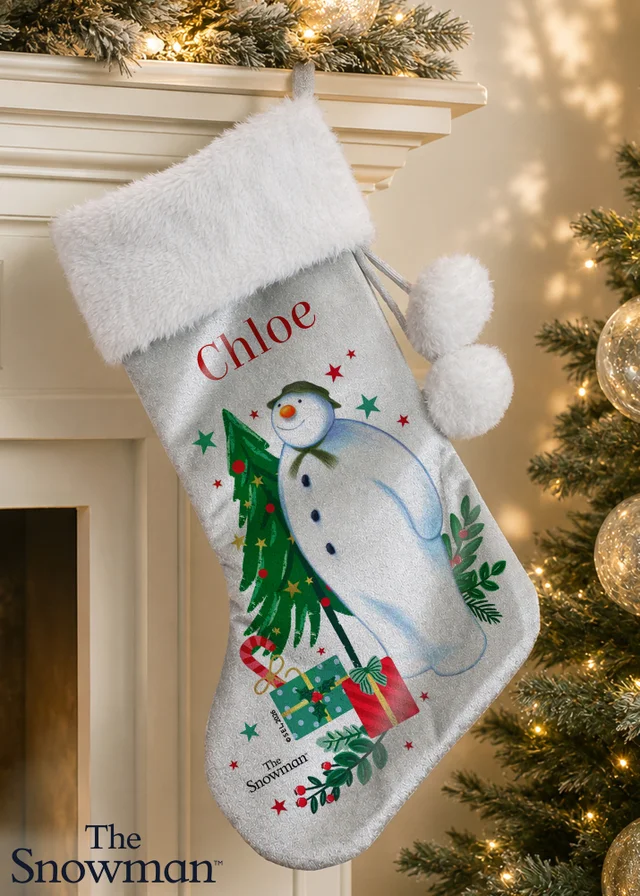 Personalised Memento Company Grey The Snowman Christmas Wishes Stocking