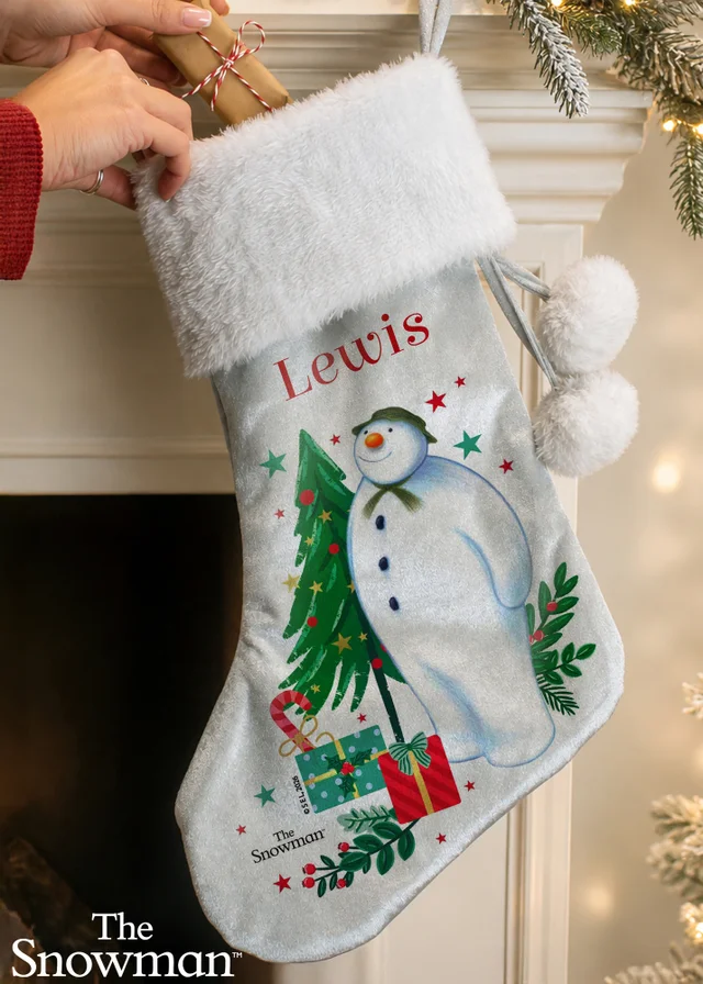 Personalised Memento Company Grey The Snowman Christmas Wishes Stocking