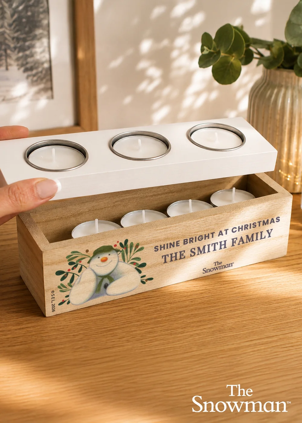 Personalised Memento Company Brown The Snowman Botanical Triple Tealight Holder - One Size Image 2