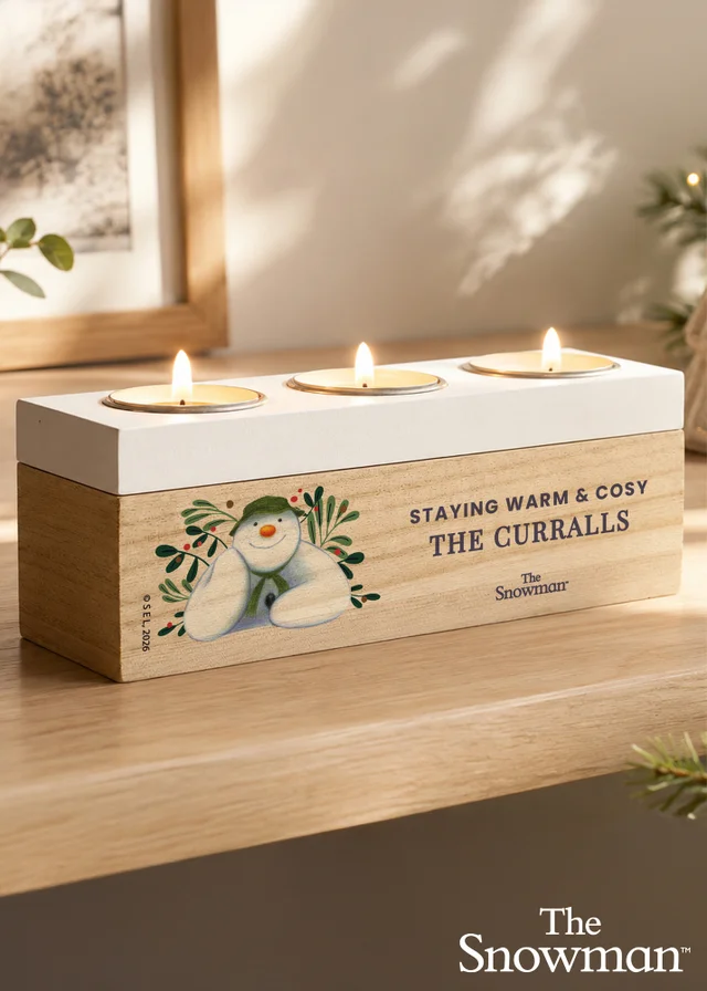 Personalised Memento Company Brown The Snowman Botanical Triple Tealight Holder